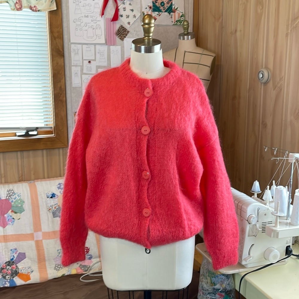 Cozy Pink Cardigan Sweater with Fluffy Texture